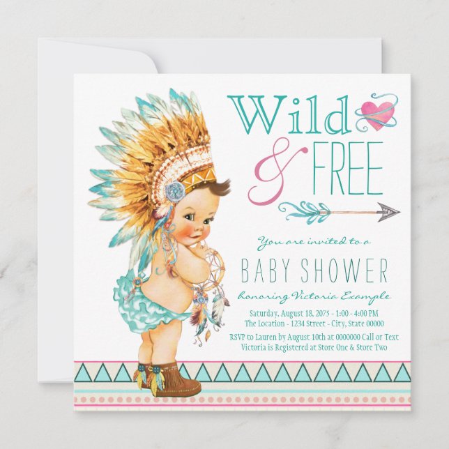 Flickor Boho Tribal Baby Shower Inbjudningar (Framsida)
