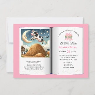 Flickor Bok Theme Baby Shower Cow över Måne Inbjudningar