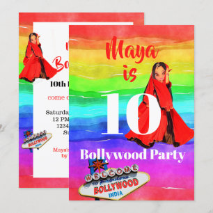 Flickor Bollywood Colorful Roligt 10:e födelsedage Inbjudningar