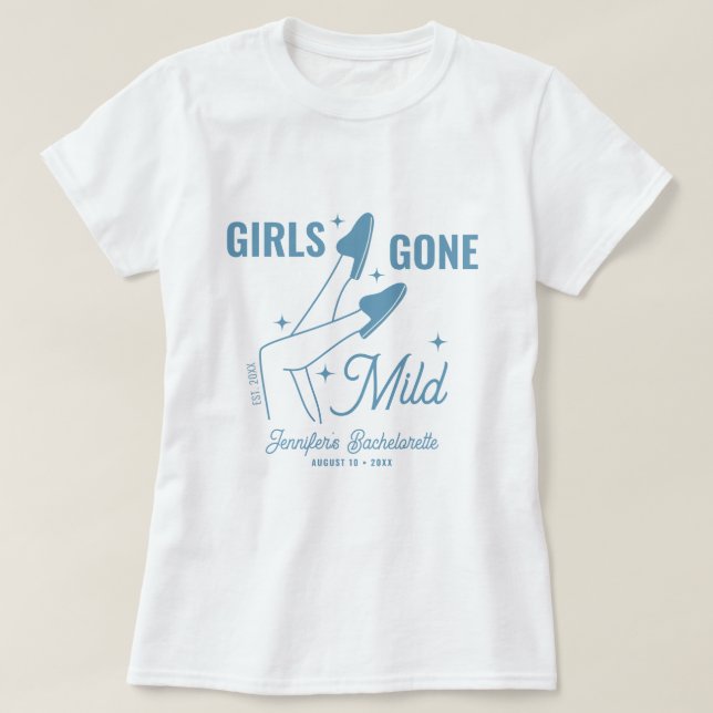 Flickor Borta Mild Blue Whimsical Bachelorette T Shirt (Design framsida)