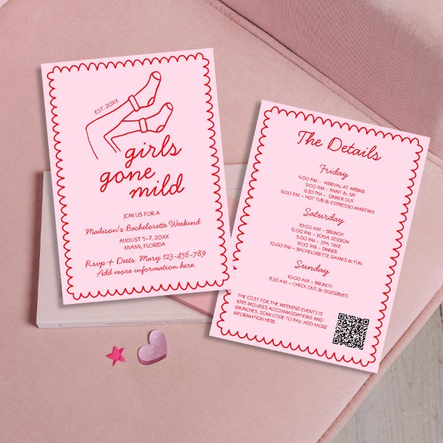 Flickor Borta Mild Hand plockade Bachelorette Helg Inbjudningar (Girls Gone Mild Hand Drawn Bachelorette Weekend Invitation)