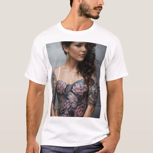 Flickor Brödtext och Tattoo Art T Shirt (Framsida)
