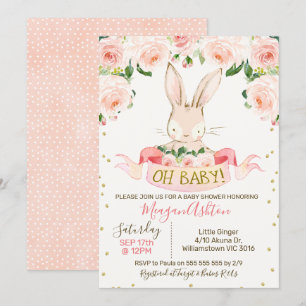 Flickor Bunny Rabbit Baby Shower Inbjudningar