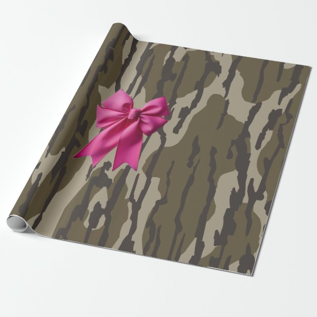 Flickor Camo Rosa Band Rosett Nedersta Land Camo Presentpapper (Utrullad)