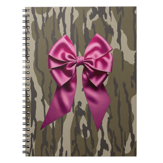 Flickor Camo Rosa Ribbon Bow Bottomland Camo Anteckningsbok (Framsidan)