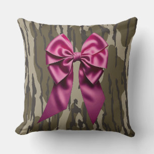 Flickor Camo Rosa Ribbon Bow Bottomland Camo Kudde