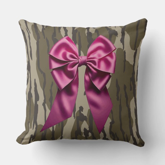 Flickor Camo Rosa Ribbon Bow Bottomland Camo Kudde (Framsida)