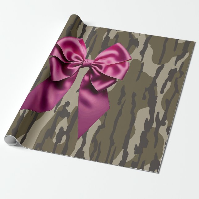 Flickor Camo Rosa Ribbon Bow Bottomland Camo Presentpapper (Utrullad)