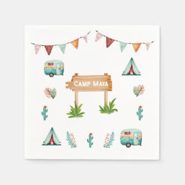 Flickor campar i födelsedagsfesten äventyr slumber pappersservett