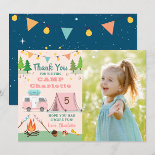 Flickor Camping Birthday Camp Party Photo Tack Kort