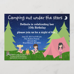 Flickor Camping Birthday-inbjudan Inbjudningar
