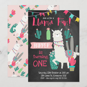 Flickor Chalkboard Llama Roligt Birthday-inbjudan Inbjudningar