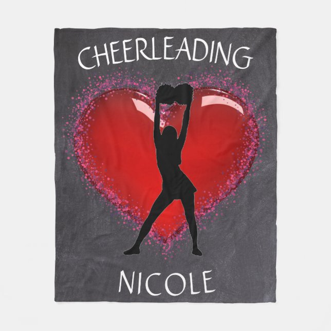 Flickor Cheer Chalkboard Heart w/ anpassat namn Fleecefilt (Framsidan)