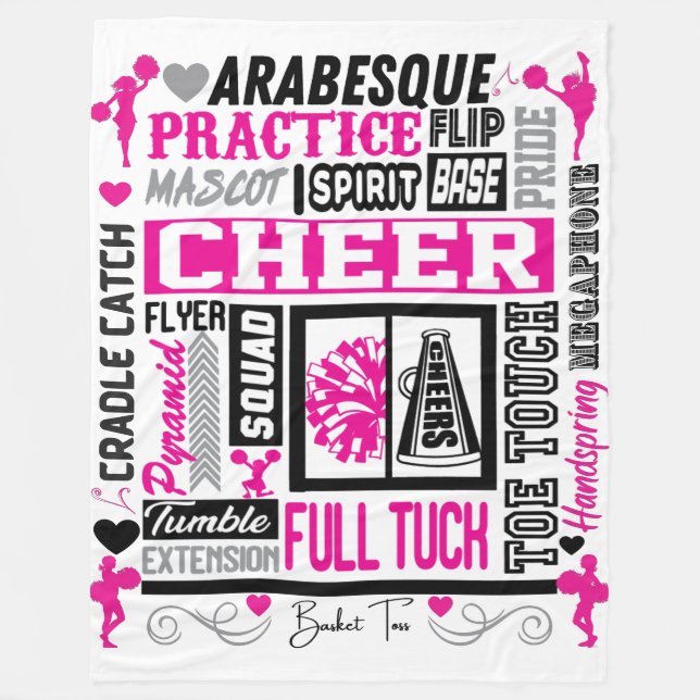 Flickor Cheerlead Typography in Black and Rosa Fleecefilt (Framsidan)