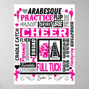 Flickor Cheerlead Typography in Black and Rosa Poster