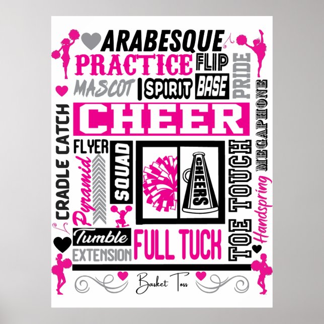 Flickor Cheerlead Typography in Black and Rosa Poster (Framsidan)