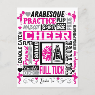 Flickor Cheerlead Typography in Black and Rosa Vykort