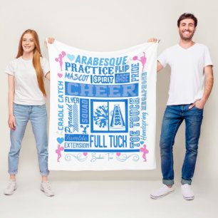 Flickor Cheerlead Typography in Blue and Rosa Fleecefilt