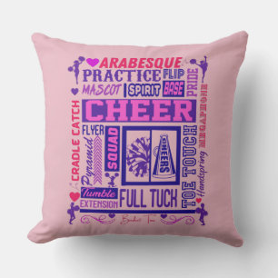 Flickor Cheerledande Rosa och Lila Ord Art Kudde