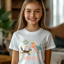 Flickor Coola Superhjälte och Toppen Hund Kids Tec T Shirt