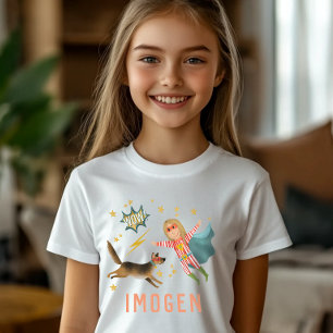 Flickor Coola Superhjälte och Toppen Hund Kids Tec T Shirt