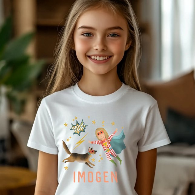 Flickor Coola Superhjälte och Toppen Hund Kids Tec T Shirt (Skapare uppladdad)
