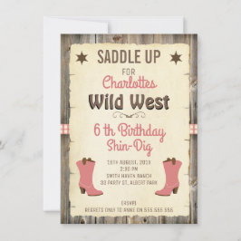 Flickor Cowgirl Boots Vilda western Birthday-inbju Inbjudningar