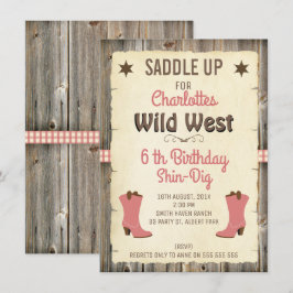 Flickor Cowgirl Boots Vilda western Birthday-inbju Inbjudningar