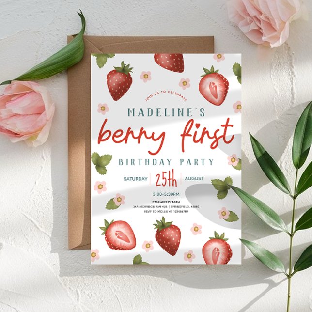 Flickor Cute Berry First Summer Kids First Birthda Inbjudningar (Skapare uppladdad)