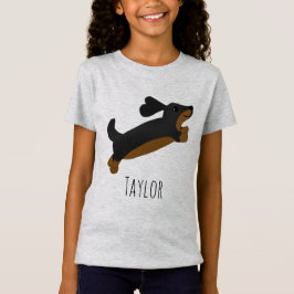 Flickor Cute Black Dachshund Hund Tecknad och Namn T Shirt