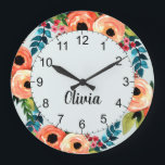 Flickor Cute Blommigt Watercolor Flowers Namn Kids Stor Klocka<br><div class="desc">Den här snygga och moderna blommigtens klockdesign har söta,  färgstarka blommor med vattenfärg,  och det finns utrymme för dig att skriva namn i ett handskrivet teckensnitt. En perfekt botaniskt tillägg till ditt lilla rum eller till förskolan i flicka.</div>