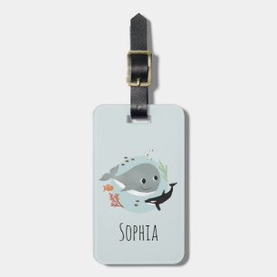 Flickor, Cute Blue Ocean Whale Kids Bagagebricka