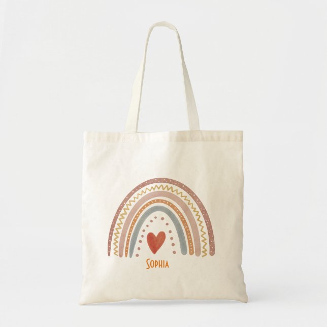 Flickor Cute Boho Watercolor Rainbow Kids Tote Tygkasse (Framsidan)
