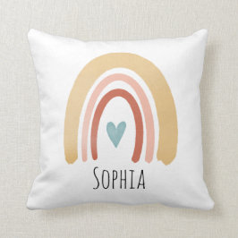 Flickor Cute Boho Watercolor Rainbow och Heart Kid Kudde