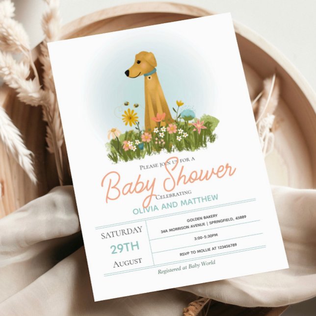 Flickor Cute Elegant Golden Retriever Baby Shower Inbjudningar (Skapare uppladdad)