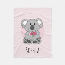 Flickor Cute Koala Bear Flowers och Namn Kids Fleecefilt