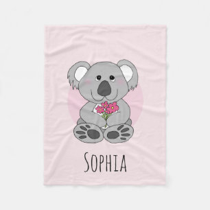 Flickor Cute Koala Bear Flowers och Namn Kids Fleecefilt