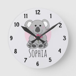 Flickor Cute Koala Bear med blommor Kids Nursery Rund Klocka
