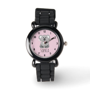 Flickor Cute Koala Bear Tecknad Flowers & Namn Kid Armbandsur