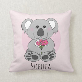 Flickor Cute Koala Bear Tecknad & Flowers Namn Kid Kudde
