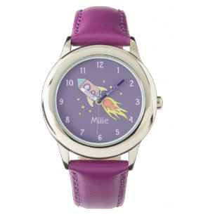 Flickor Cute Lila Rocket Frakt Space och Namn Kids Armbandsur