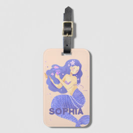 Flickor Cute Lila Sjöjungfru Namn Personlig Kids Bagagebricka