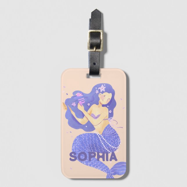 Flickor Cute Lila Sjöjungfru Namn Personlig Kids Bagagebricka (Framsida vertikal)