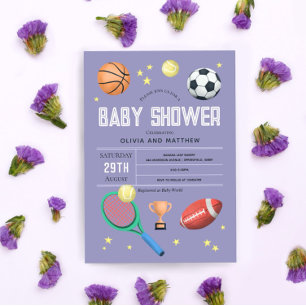 Flickor Cute Lila Sports Baby Shower Inbjudningar