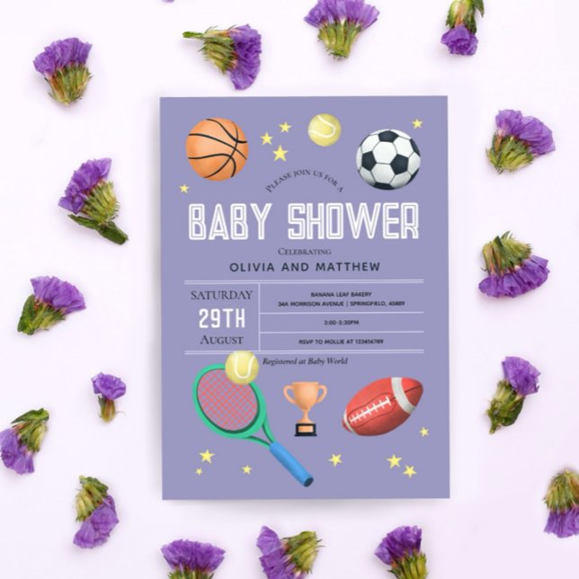 Flickor Cute Lila Sports Baby Shower Inbjudningar (Skapare uppladdad)