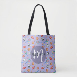 Flickor Cute Lila Sports Monogram Kids Tygkasse