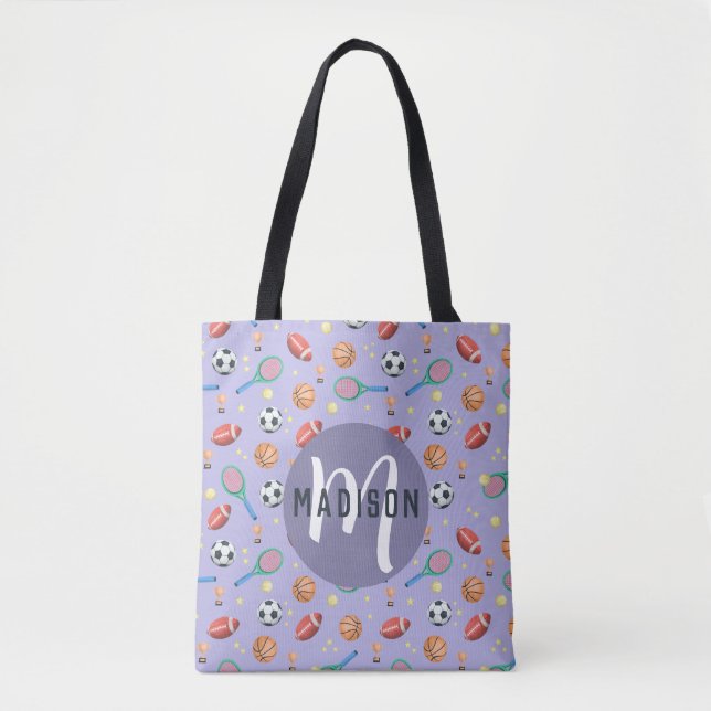 Flickor Cute Lila Sports Monogram Kids Tygkasse (Framsida)