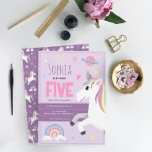 Flickor Cute Lila Unicorn Kids 5:e födelsedagen Inbjudningar<br><div class="desc">Den här söta och flickvänliga inbjudan för femårsdagen har en magisk enhörn med regnbåge, prinsessan krona, planet, hjärtat och stjärnorna och kan vara personlig med all information du behöver för ditt barns femte party i en vismisk typografi. Den perfekt lila Unicorn bjuder på din lilla födelsedag, anpassade för vilken ålder...</div>