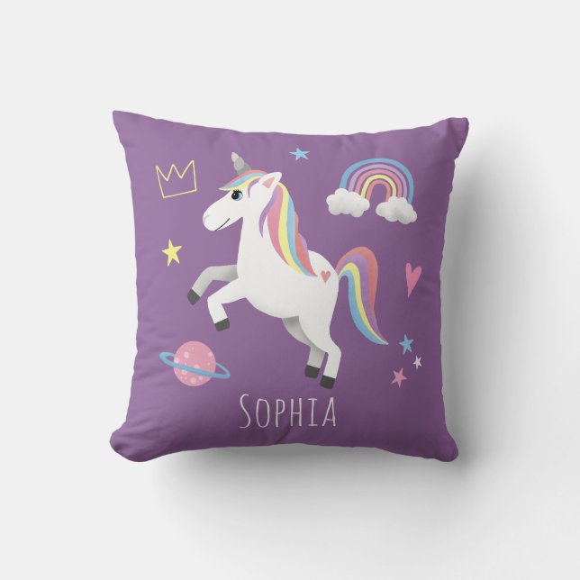 Flickor Cute Magic Lila Unicorn & Namn Kids Kudde (Framsida)