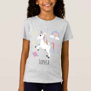 Flickor Cute Magic Lila Unicorn & Namn T Shirt